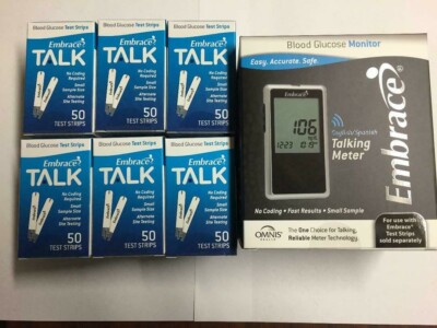 Embrace Blood Glucose 300 Test Strips Plus FREE METER NO CODING Exp: 04/01/2027