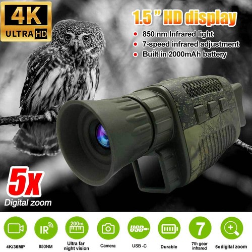4K HD IR Night Vision Monocular Goggle Hunting 5X Digital Zoom Day/Night Camera - Picture 5 of 21