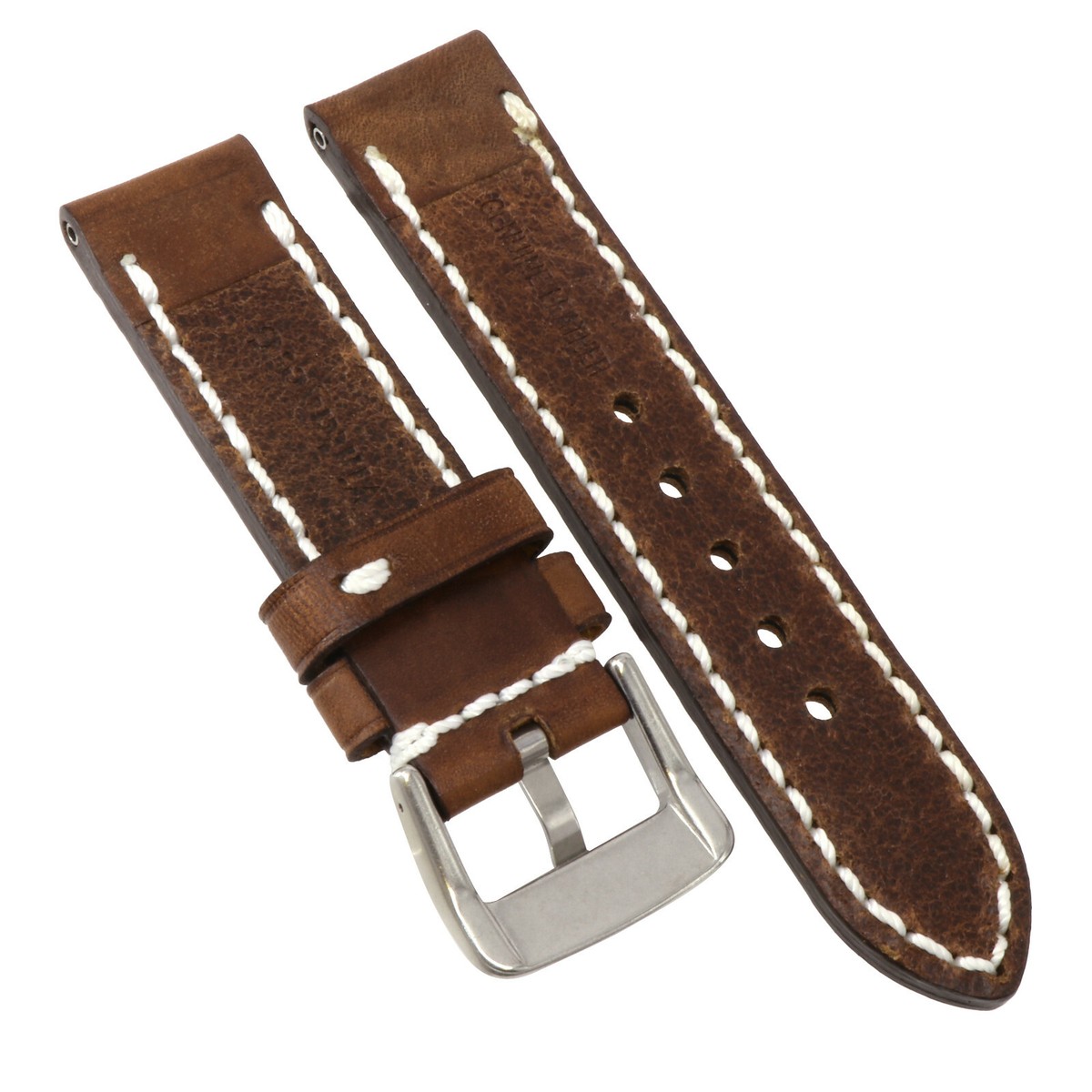 Bracelet De Montre En Cuir De Vache Marron Doré 26 Mm - Pour Montre Panerai Style, Neuf Sans étiquette