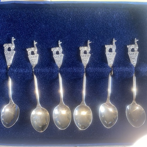 Set 6 cucchiaini souvenir vintage Del Pilar Perù lama argento sterling 925 39,5 g - Foto 3 di 16