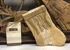 Handmade MINI STOCKING From Antique Vintage Textiles by B-VIZ Yellow w/Gold L99