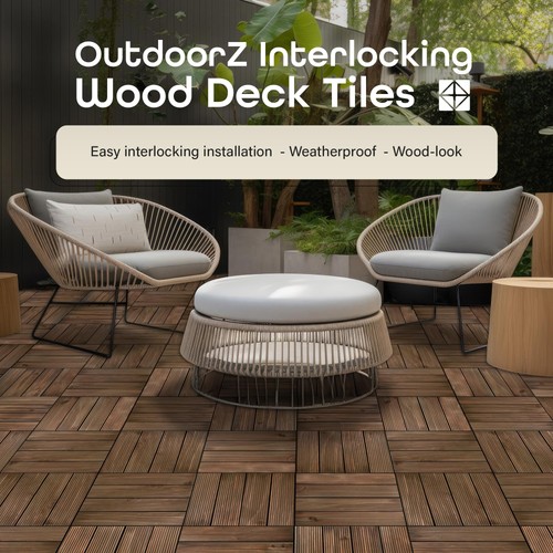 OutdoorZ Interlocking 12-Inch Deck Tiles, 27 Tiles - 12" x 12", Plank Royal M... - Picture 2 of 6