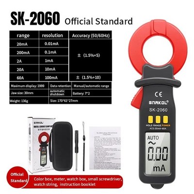Profi Digitale Stromzange zur Ableitstrommessung 20mA60A