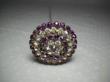 Antique 1880-1910 Victorian Hatpin Purple and Clear Rhinestones 12" Shank