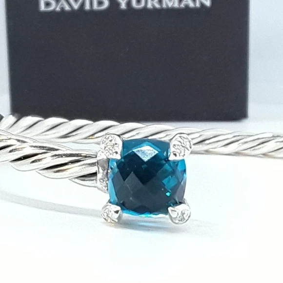 $700 David Yurman 4mm Chatelaine Bypass 925 Plata y Diamantes Topacio Pulsera Foto 3 de 4