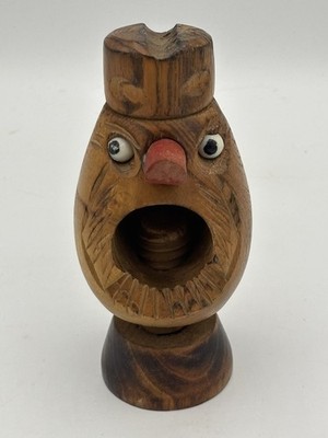 Vintage japanische Volkskunst geschnitzte Holzschraube Nussknacker hässliches Gesicht Mann Neuheit