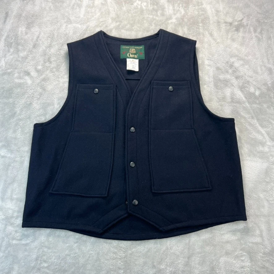 VTG Orvis Mackinaw Vest Mens Size Large Navy Snap Button Made in Canada