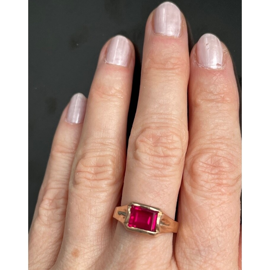 RETRO YELLOW GOLD LAB-CREATED RUBY RING SIZE 7. S… - image 5