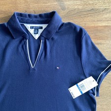 Tommy Hilfiger T Shirt Dress XL Navy Blue with White Trim Collared V Neck NWT