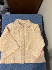 VTG Barbizon Pale Pink Dainty Puff Satin Quilted Lace Collar Bed Jacket Flaws