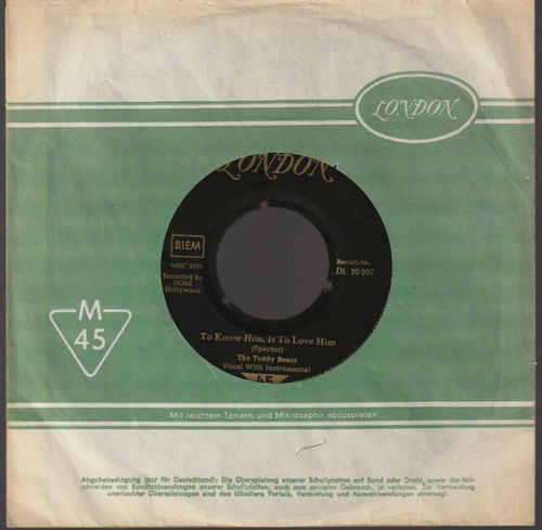 ♫ 7" 1958 The Teddy Bears TO KNOW HIM IS TO LOVE HIM Decca London DL 20207 EX ♫