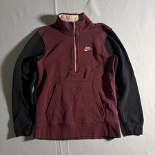 Nike Mens Quarter Zip Pullover Sweatshirt Maroon Black Colorblock Small