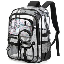 Girls Clear Backpack for School Heavy Duty See Through Transparent Bookbag B...
