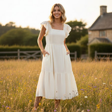 Madewell Ruffle Strap Tiered Midi Dress 2X Textural Stripe Cream Cottagecore