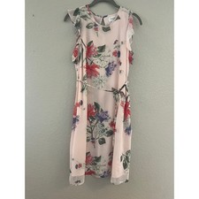 Motherhood Maternity Floral Ruffle Sleeve Tie Waist Chiffon Dress Pink Small