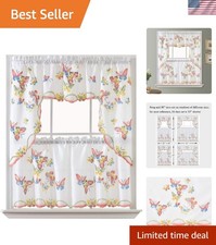 GOHD 3pcs Kitchen Curtain/Cafe Curtain Set, Farmhouse Air-Brushed by Hand of ...