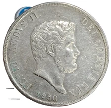 NAPLES Ferdinand II of Bourbon, 1830-1859. 120 Grain Plate 1850. Ag spl+