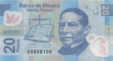 Mexico  20  Pesos 3.5.2010  Series M  Prefix U  Polymer  Circulated Banknote BW9