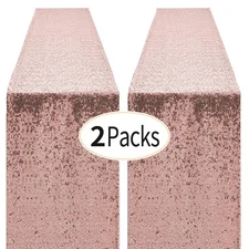 2 Packs 12 x 72 inches Rose Gold Sequin Table Runner, Glitter Runner for Birthda