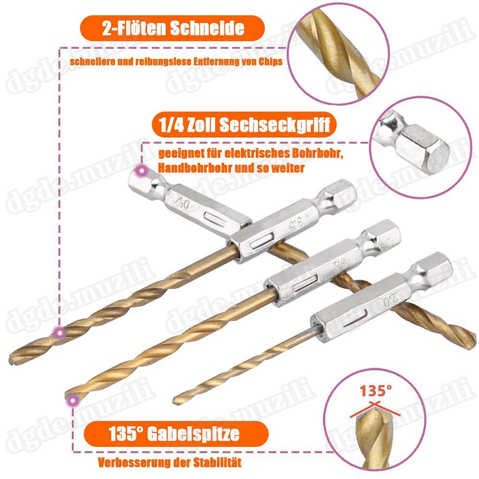 Titan HSS Bohrer Set 1/4" Sechskantschaft Spiralbohrer Metallbohrer 1,5mm-6,5mm - Bild 4 von 4