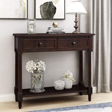 35.5 Inch Antique Entry Console Table with Drawers Bottom Open Shelf, Solid