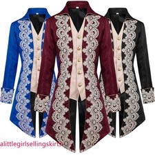 Mens Gothic Medieval Tailcoat Jacket, Steampunk Vintage Victorian Frock Coat