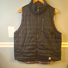 Carhartt Men's Black Quilted FullZip Vest Stand-Up Collar Logo PatchPockets 145