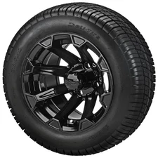 (4) Golf Cart 215/50-12 Deli Street Tires on 12x7 Gloss Black Viking Wheels