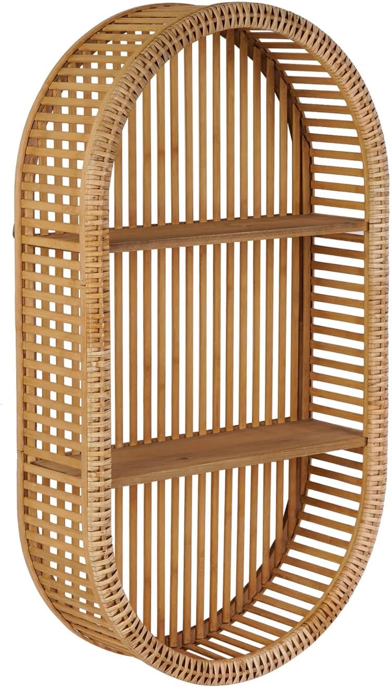 Boho Rattan 3-Tier Oval Floating Shelf - Handcrafted Wall Decor for Any Room