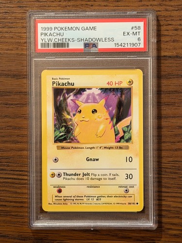 1999 POKEMON GAME SHADOWLESS PIKACHU YELLOW CHEEKS PSA 6 #154211907