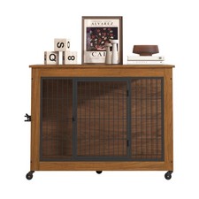 Secure Double-Door Dog Crate Furniture, Sturdy Metal Table Style, Locking
