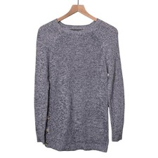 NWT Loft Crewneck Pullover Side Button Sweater Heathered Blue Women  s Size Small
