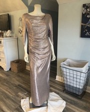 R & M Richards Women's Rose Hold Glittering Draped Back Gown 14