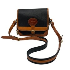 Vintage Dooney  Bourke Crossbody Bag Medium Brown Navy Blue All Weather Leather