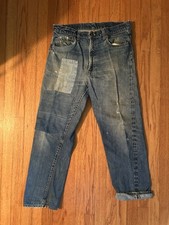 VTG 70s Original Levi's 505 Red Line Jeans 35x30 Selvage 1970  s Thrashed Patched