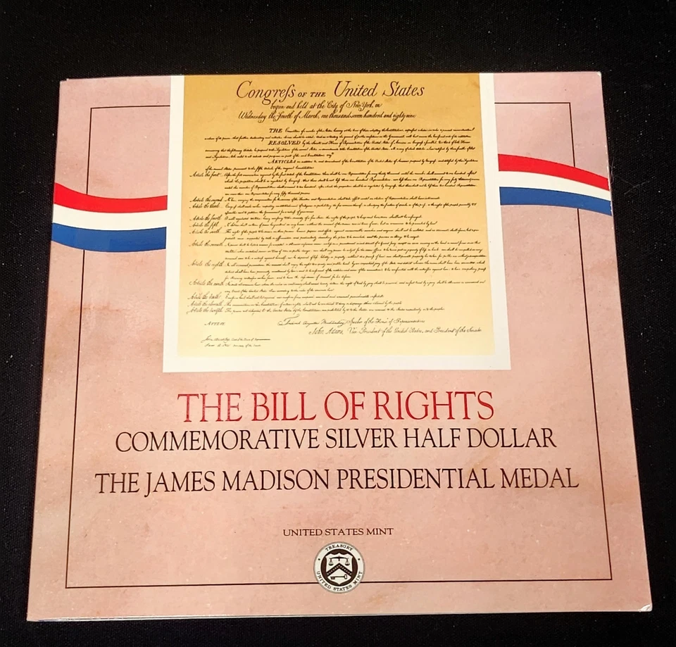 1993 Bill of Rights SILVER 50c  Coin & Madison Medal US Mint Set  90% - Image 4 of 4