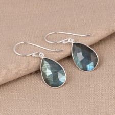 925 Sterling Silver Teardrop Dangle Earrings With Labradorite Gemstone Jewelry