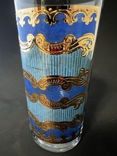 Vintage Georges Briard Signed 22k Gold/Blue High Ball MCM Drinking Glass
