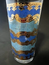 Vintage Georges Briard Signed 22k Gold/Blue High Ball MCM Drinking Glass