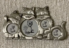 Kitty Cat Pewter Standing Picture Photo Frame Collage Four Photos Four Cats New