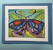 Original OOAK Gouache & Painting “Garden Jewel Butterfly” Signed