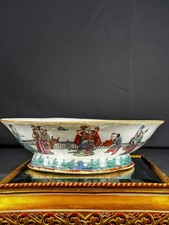 Antique Chinese Famille Rose Porcelain Pedestal Bowl 8.5 Figural Scene
