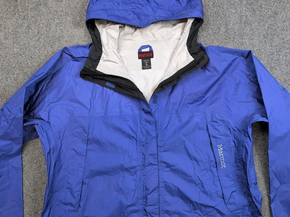 Chaqueta de lluvia Marmot para mujer XL exterior con capucha impermeable Ripstop azul Foto 3 de 4