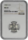 1943 S 1c Lincoln Steel Wheat Cent NGC MS 64 with Grey Toning