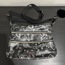 Sakroots Artist Circle Crossbody Bag Coated Canvas WhiteBlack Boho Peacock 3 Zip