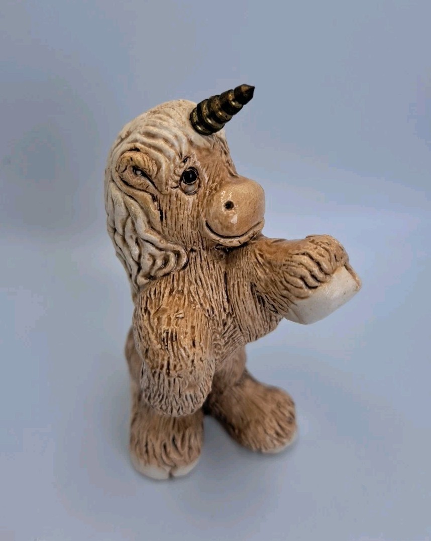 Vintage Artesania Rinconada Unicorn Figurine Brass Horn Uruguay Pottery