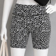 Hippie Rose Womens Bike Shorts Black White Floral Ditsy Stretch S