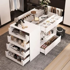 Glass-Top Closet Organizer White Dressing Island Ample