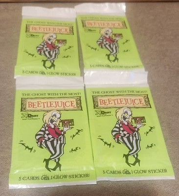 Vintage 1990 Beetlejuice Cartoon Dart Trading Cards 4 Unopened Packs