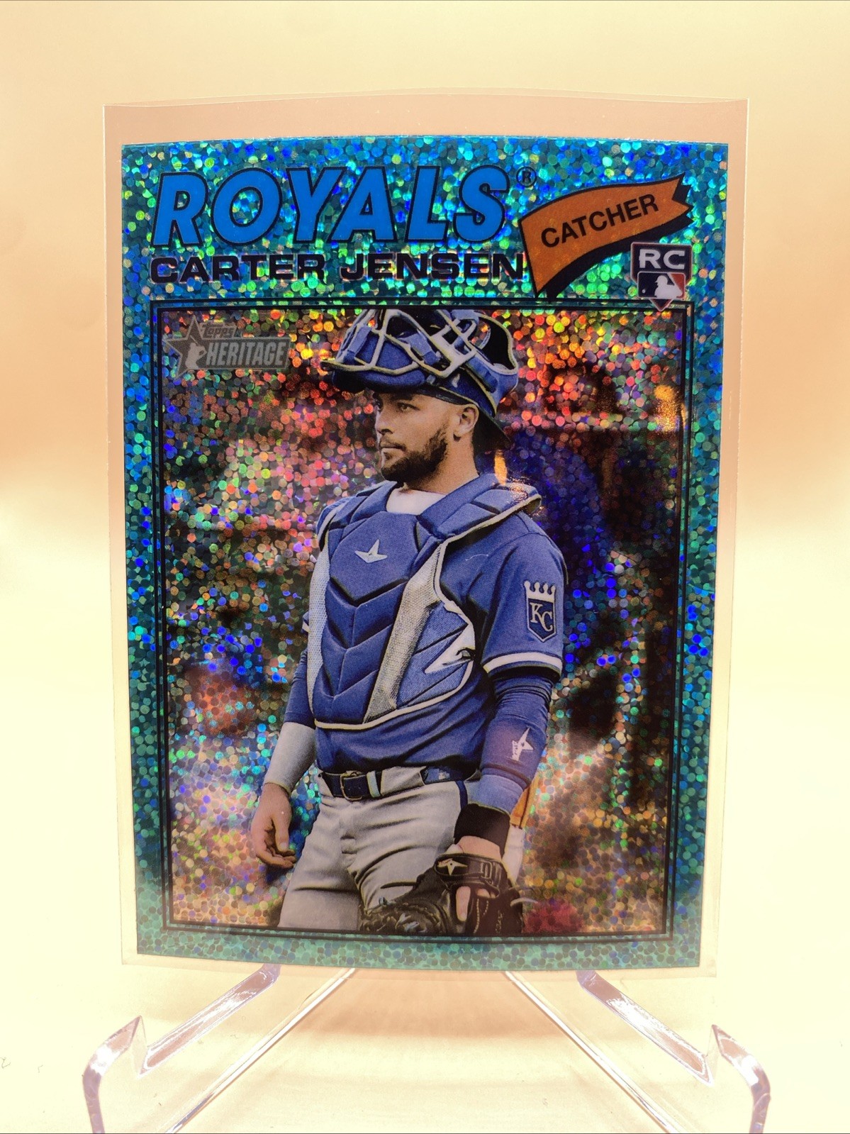 2026 Topps Heritage Carter Jensen #199 RC Rookie Aqua Sparkle Chrome Royals SP